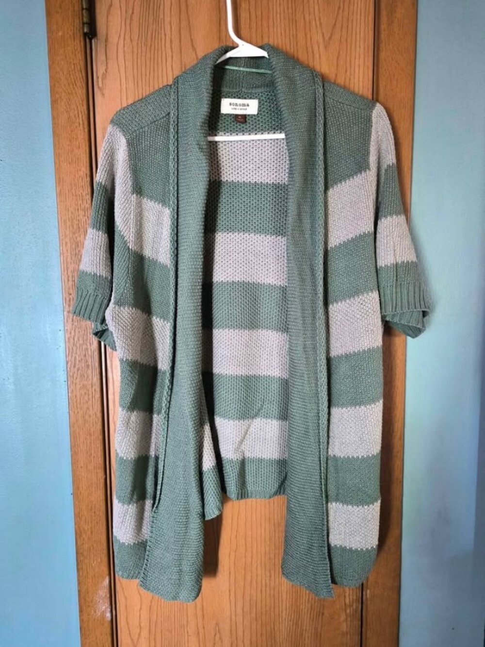 Size XL Sonoma Gray and Green Striped Short Sleeve Cardigan